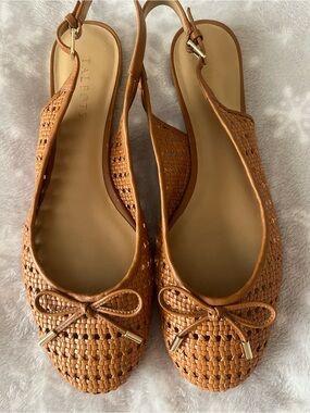 Talbots Tan Woven Slingback Flats with Bow